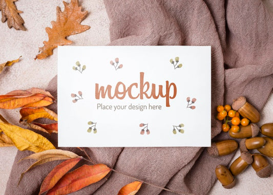 Free Leaves And Nuts On Cloth Autumn Mock-Up Psd