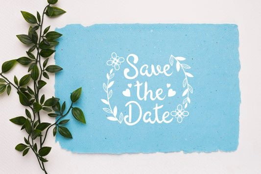Free Leaves With Blue Save The Date Mock-Up Psd