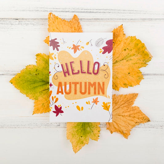 Free Leaves With Hello Autumn Season Message Psd