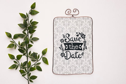 Free Leaves With Vintage Save The Date Mock-Up Psd