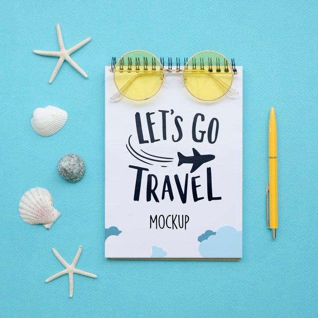 Free Let'S Go Travel Mock-Up With Seashells Psd