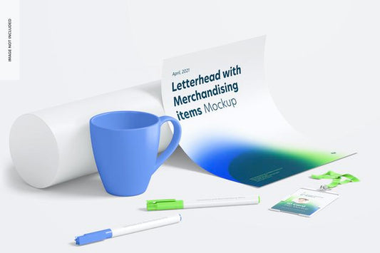 Free Letterhead And Merchandising Items Mockup, Side View Psd