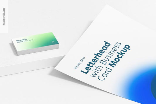 Free Letterhead With Business Card Mockup, Close-Up Psd