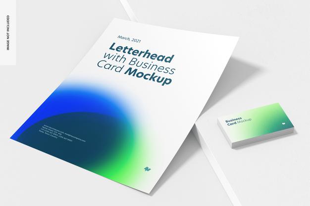 Free Letterhead With Business Card Mockup, Perspective Psd