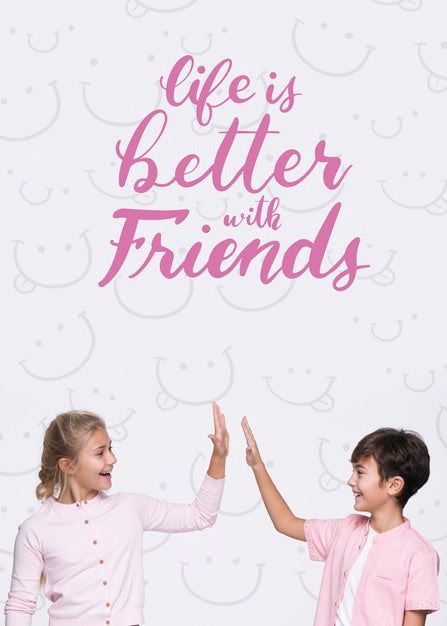 Free Life Is Better With Friends Boy And Girl Mock-Up Psd