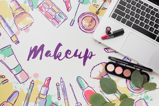 Free Lipstick And Makeup Palette On Table Psd