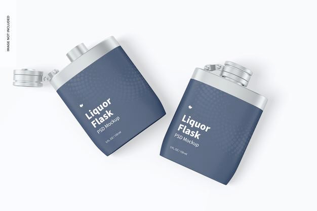 Free Liquor Flasks With Plastic Wrap Mockup, Top View Psd
