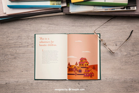 Free Literature Mockup With Glasses Psd
