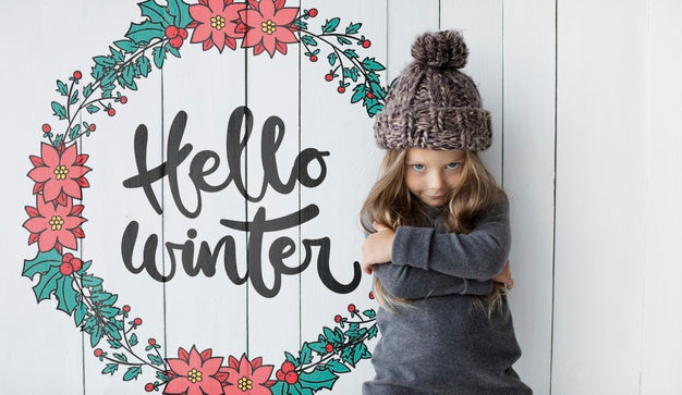 Free Little Girl Smiling Winter Mock-Up Psd