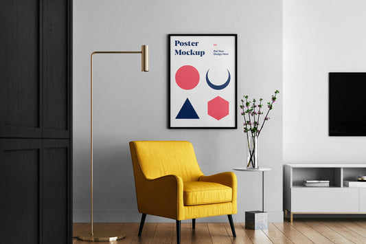 Free Living Room With Poster Mockup