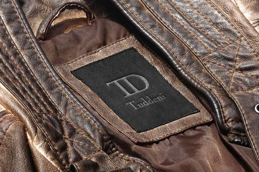 Free Logo Mockup Dark Brown Leather Jacket Label Psd