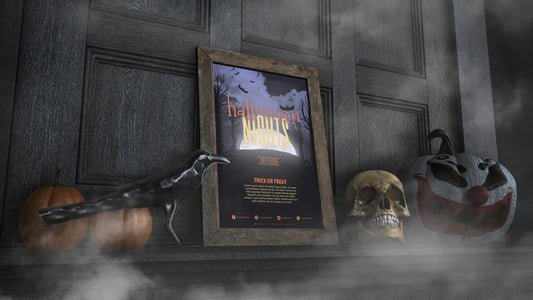 Free Low View Halloween Nights Frame With With Skull And Pumpkin Psd