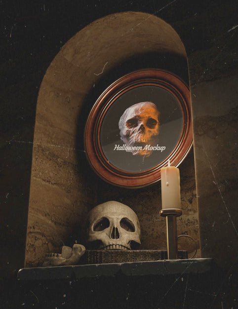 Free Low View Halloween Round Frame With Skull In A Wall Psd