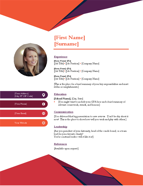Free Contemporary Photo Resume Template in Microsoft Word (DOCX) Format