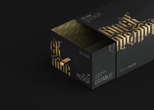 Free Luxurious Black And Golden Gift Box Mockup Psd