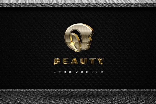Free Luxury Beauty Metallic 3D Wall Logo Mockup Psd