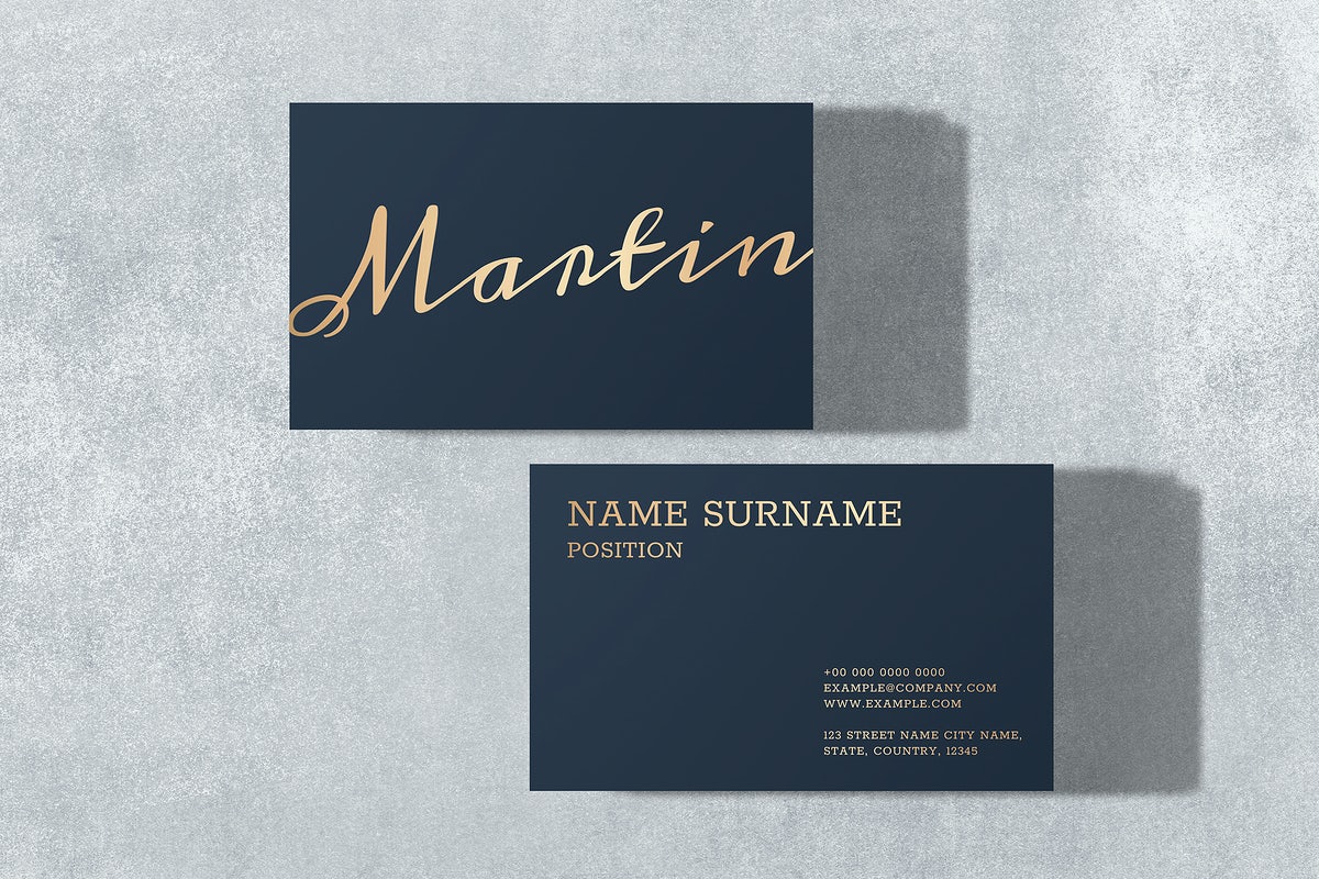 Free Luxury Business Card Mockup Psd In Dark Blue With Front And Rear ...