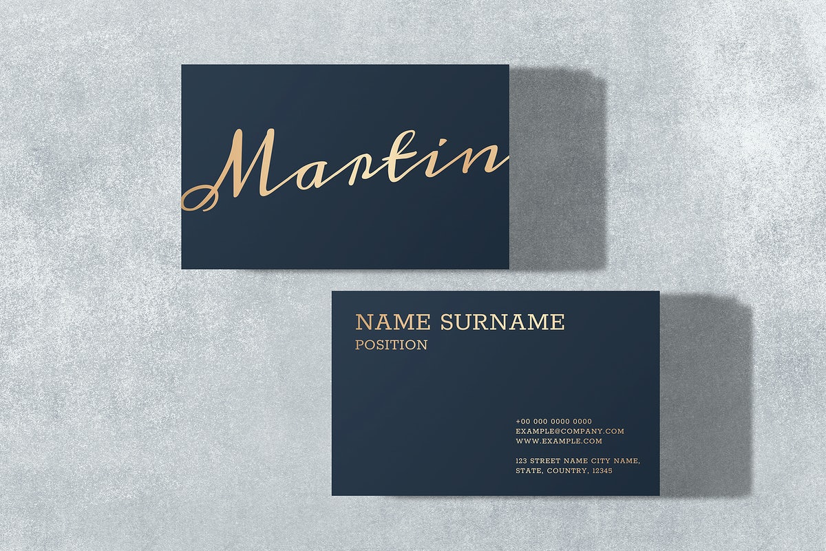 Free Luxury Business Card Mockup Psd In Dark Blue With Front And Rear View
