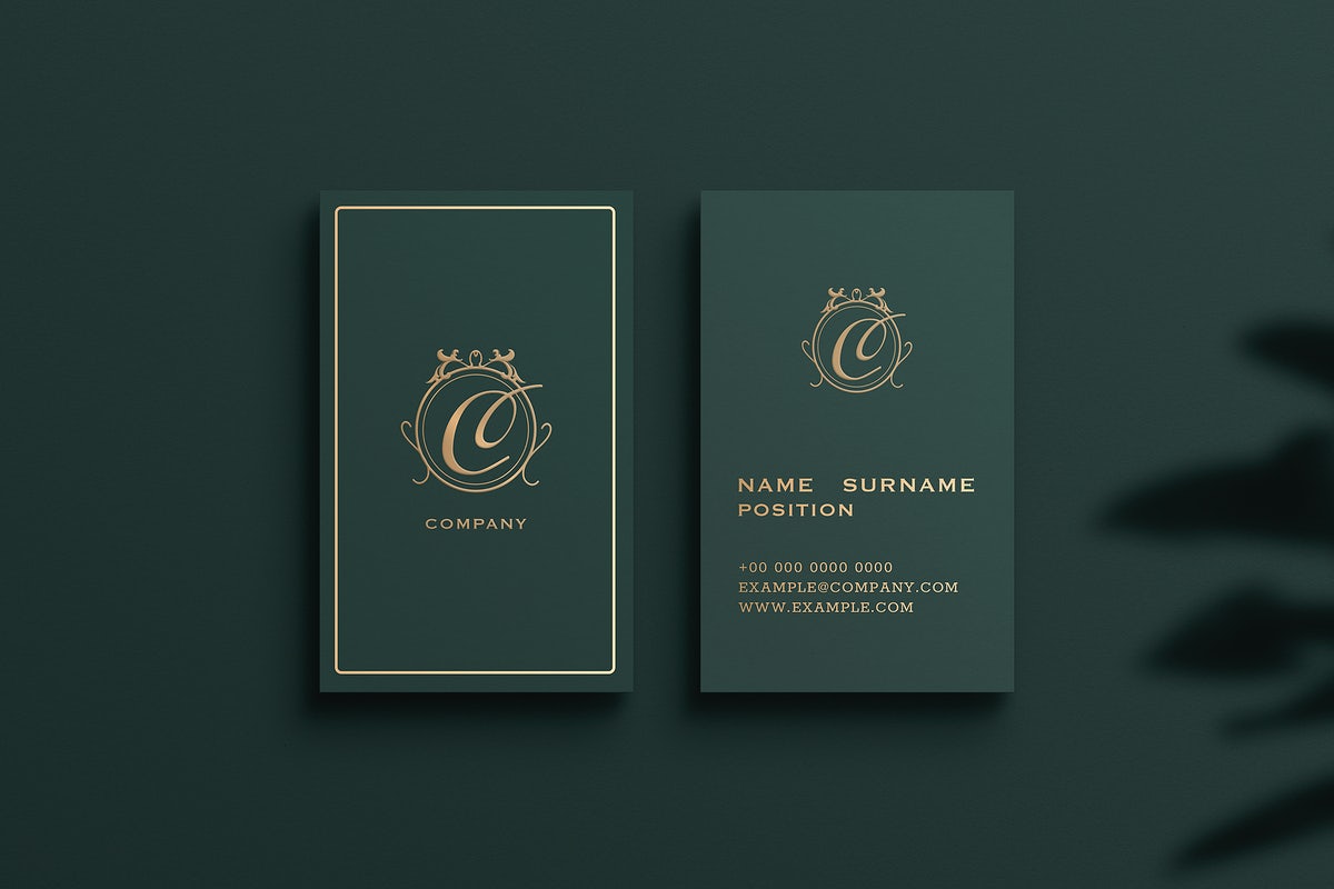 Free Luxury Business Card Mockup Psd In Green Tone With Front And Rear View
