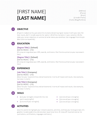 Free Student Resume Template (Modern design) in Microsoft Word (DOCX) Format