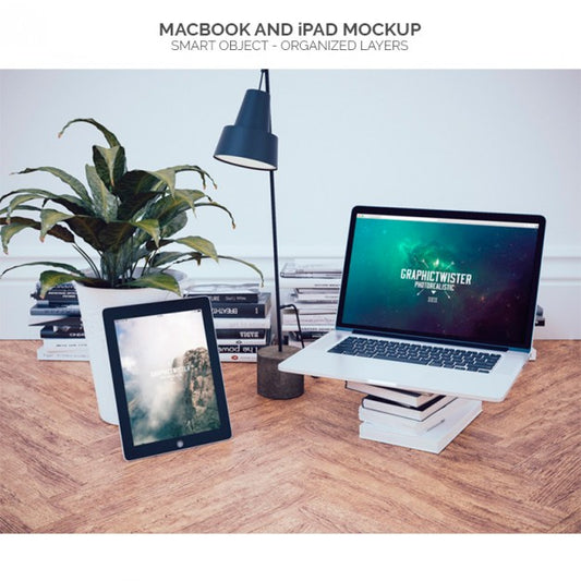 Free Macbook In An Office Mock Up Psd