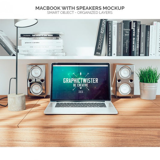 Free Macbook With Speakers Mock Up Psd