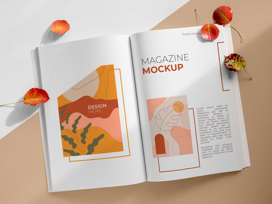 Free Magazine And Leaves Above View Psd