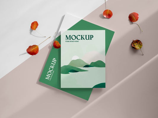 Free Magazine And Leaves  Flat Lay Psd