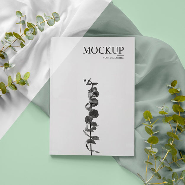 Free Magazine And Plant Assortment Above View Psd
