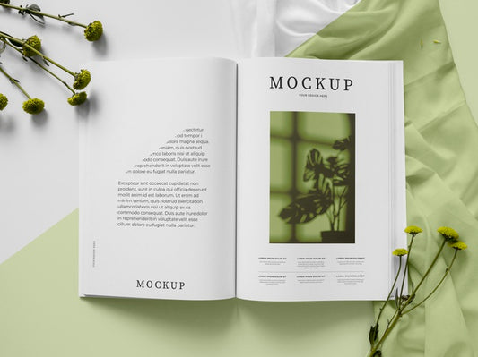 Free Magazine And Plant Assortment  Top View Psd