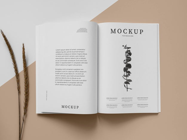 Free Magazine And Plant Mockup Psd