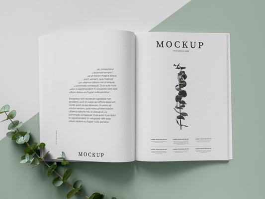 Free Magazine And Plant Mockup Top View Psd