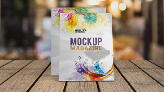 Free Magazine Mockup On Wooden Table Psd
