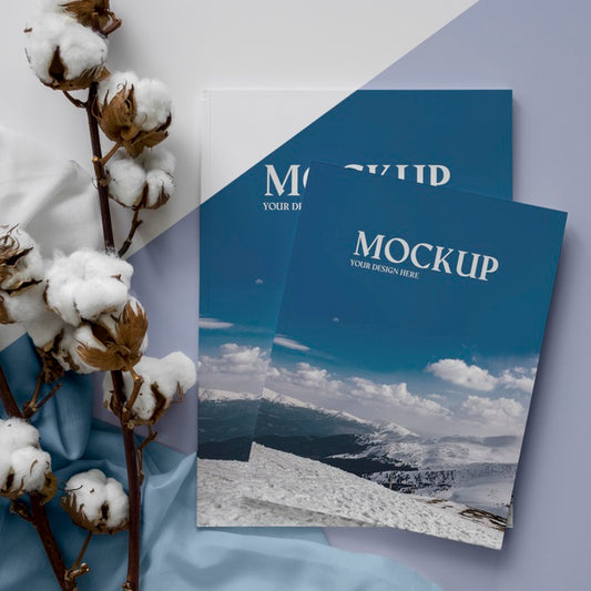 Free Magazines And Cotton Arrangement  Top View Psd