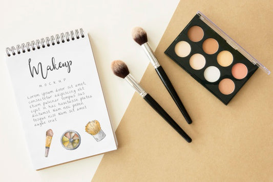 Free Make-Up Palette And Brushes Arrangement Psd