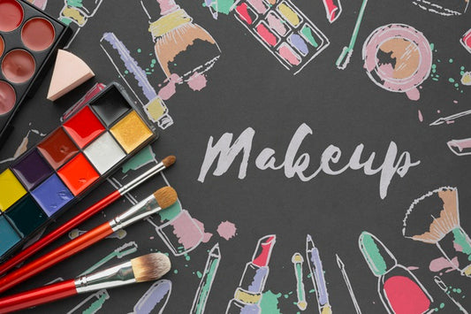 Free Makeup Palette On Table Mock-Up Psd