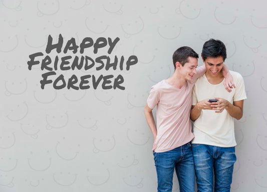 Free Male Friends Looking At Smartphone Psd