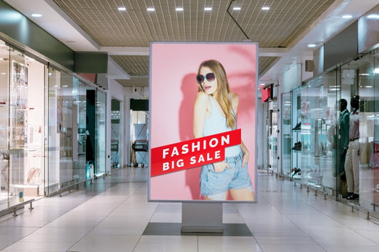 Free Mall Advertising Mock-Up Woman On Billboard Psd