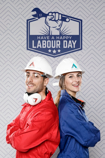 Free Man And Woman With Construction Hat Labour Day Psd