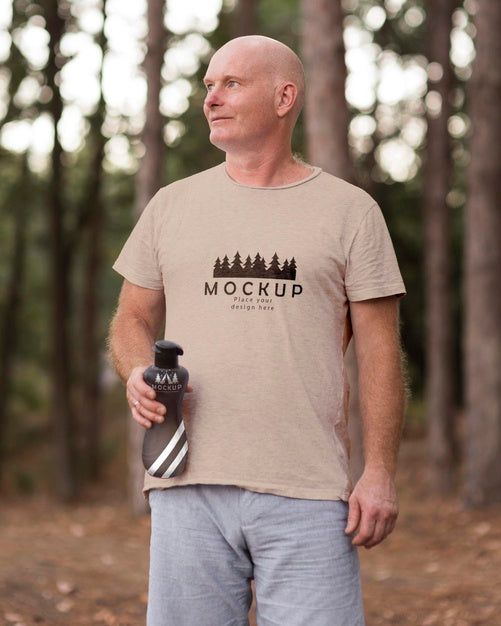 Free Man At Camping With A Mock-Up T-Shirt Psd