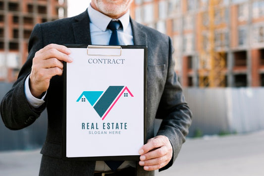 Free Man Holding A Clipboard Mock-Up For Architectural Business Psd