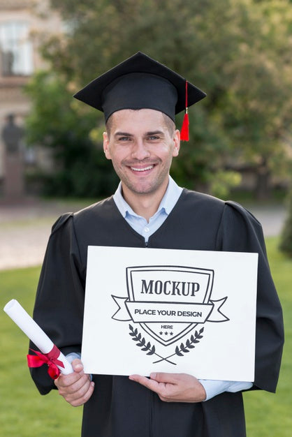 Free Man Holding Proudly A Mock-Up Diploma Psd