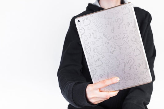 Free Man Holding Tablet Mockup From Behind Psd