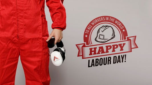 Free Man In Red Holding Protection Earmuffs Labour Day Psd