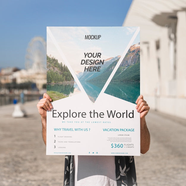 Free Man Presenting Poster Mockup In Front Of Park Psd