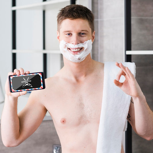 Free Man Shaving Mobile Phone Barber App Ok Gesture Psd
