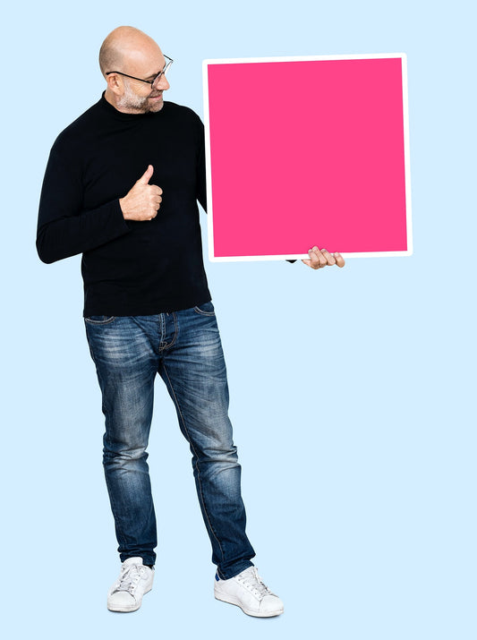 Free Man Showing A Thumbs Up And A Blank Board