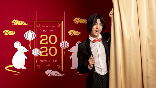 Free Man Standing Beside New Year Dated Decoration Psd