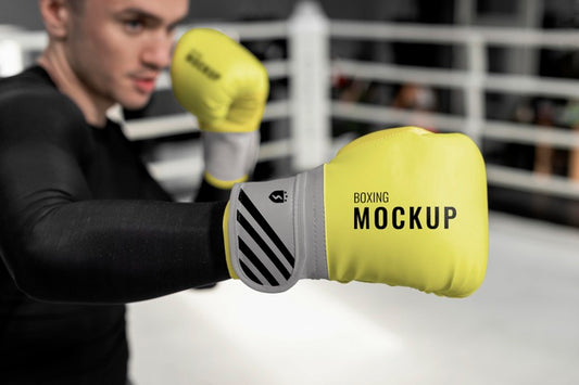 Free Man Wearing Boxing Gloves Mock-Up For Training Psd