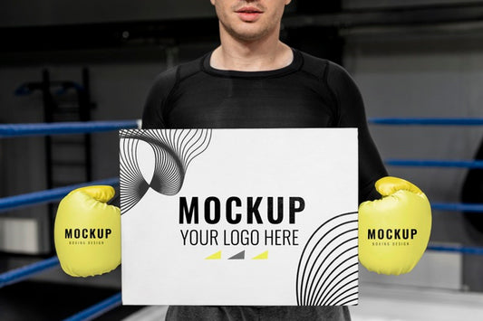 Free Man Wearing Boxing Gloves Mock-Up For Training Psd